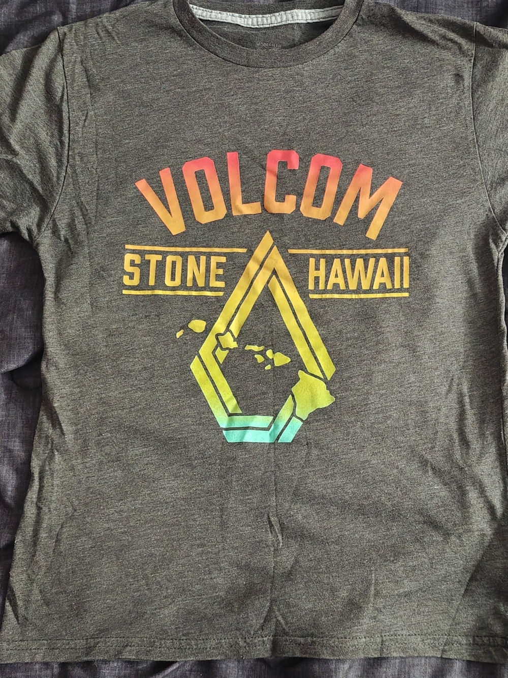 Volcom Boys' Heather Gray Tee with Rainbow Gradient Logo